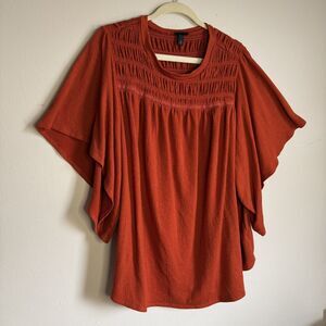 Torrid Knit Crewneck Smocked Flutter Sleeve Top Size 3 Rust Orange Womens Boho